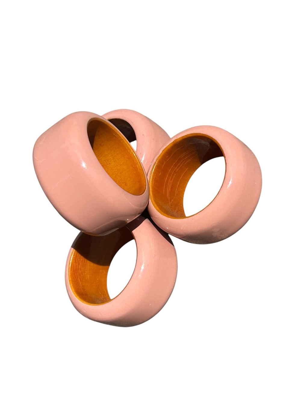 Vintage Peach Pink Resin Dinner Napkin Rings, Set of 4